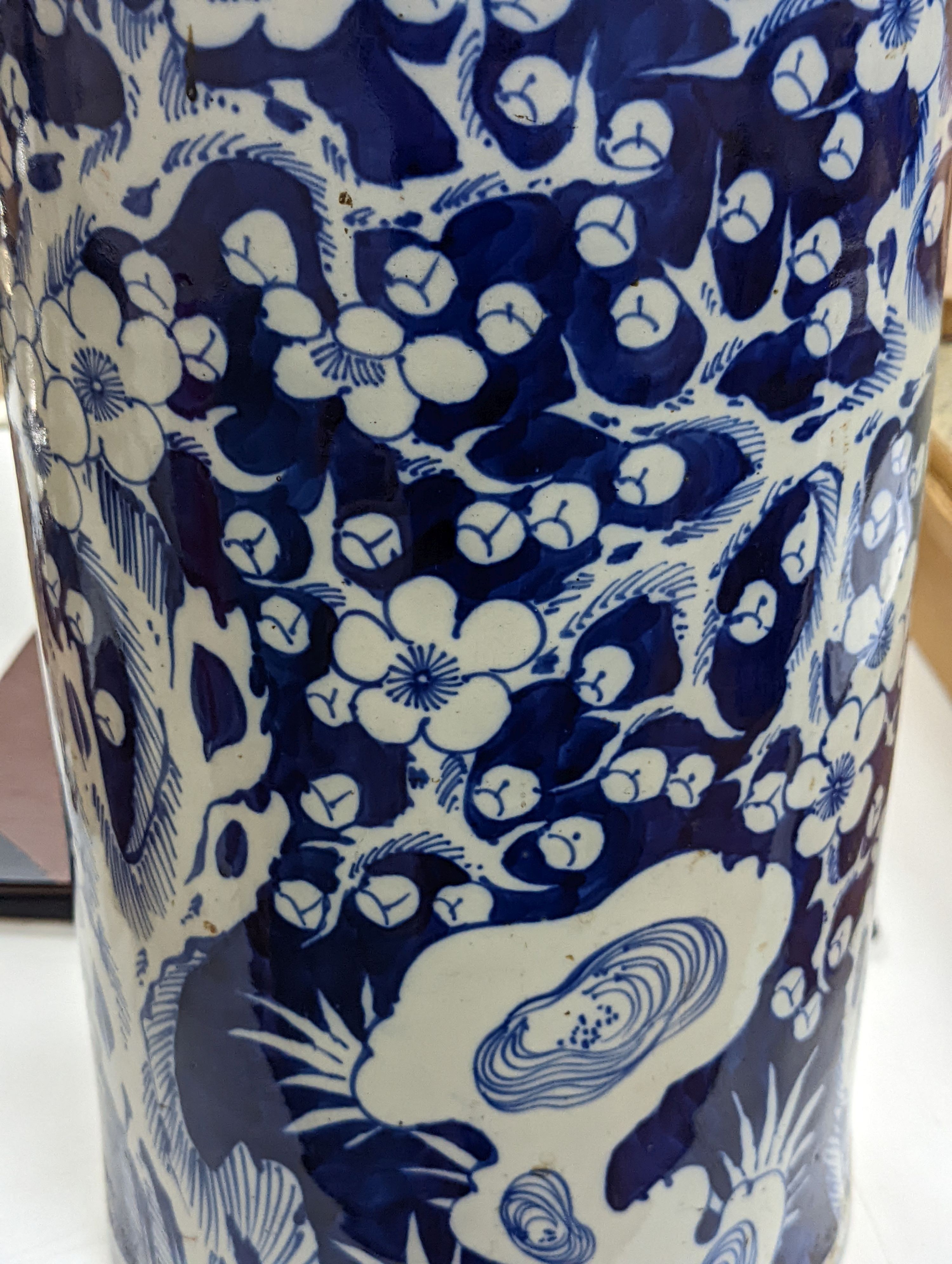 A 19th century Chinese porcelain blue and white stick stand - 62cm high